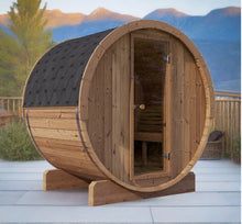 Load image into Gallery viewer, SaunaLife E6 Ergo Series Barrel Sauna With Mountains in the background