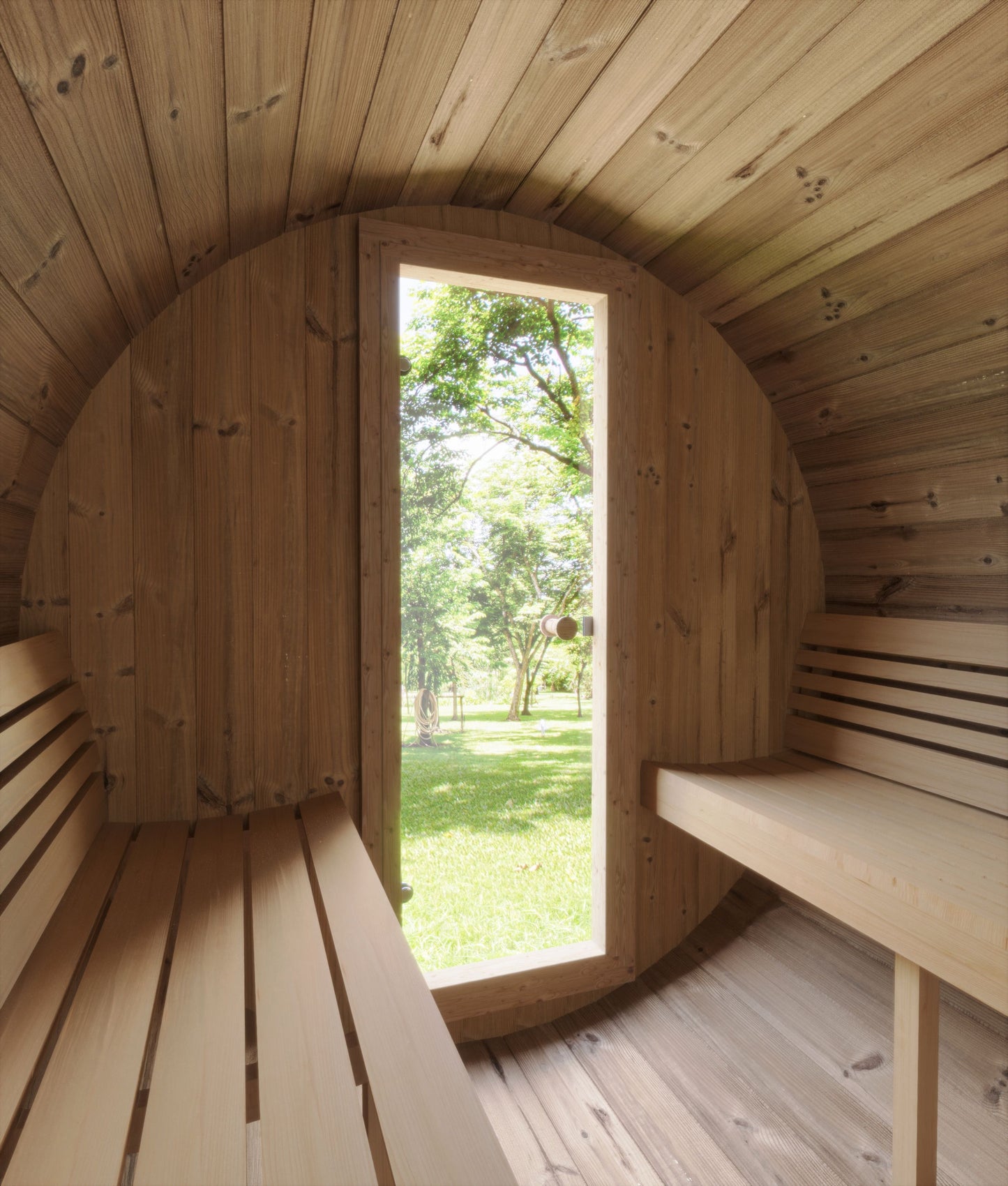 SaunaLife E8 6 Person Barrel Sauna Interior View 2