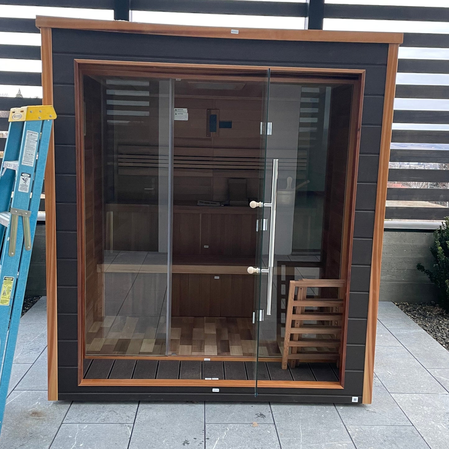 Golden Designs Bergen Outdoor Traditional Sauna on a patio