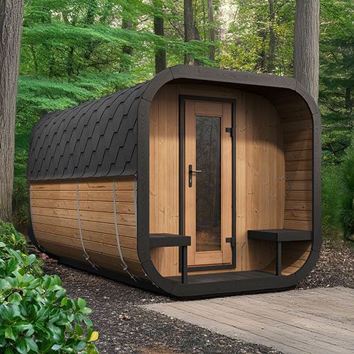 Outdoor luxury sauna in a beautiful forest