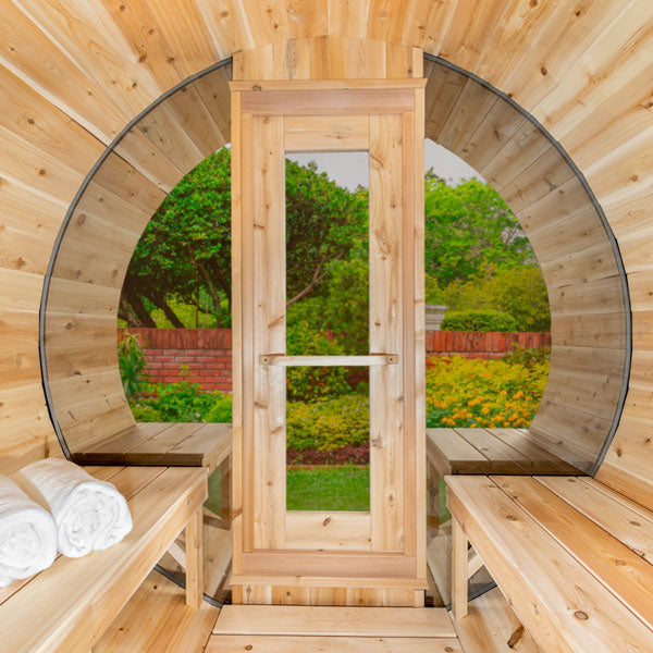 Serenity MP Barrel Sauna Front Windows and Door