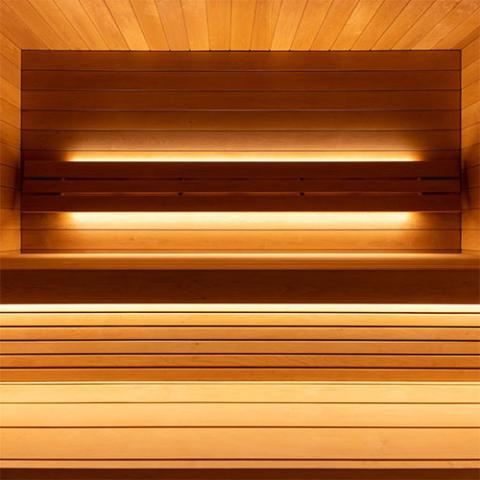 Interior of Saunum AirCube Space Outdoor Sauna