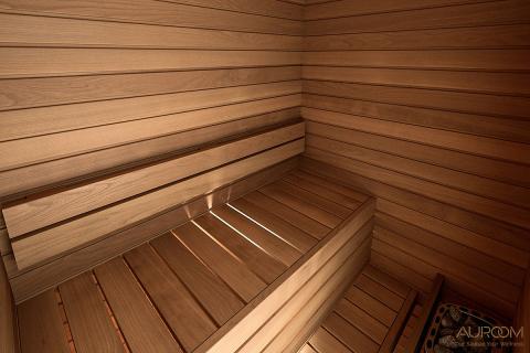 Interior of Auroom Cala Wood Indoor Sauna