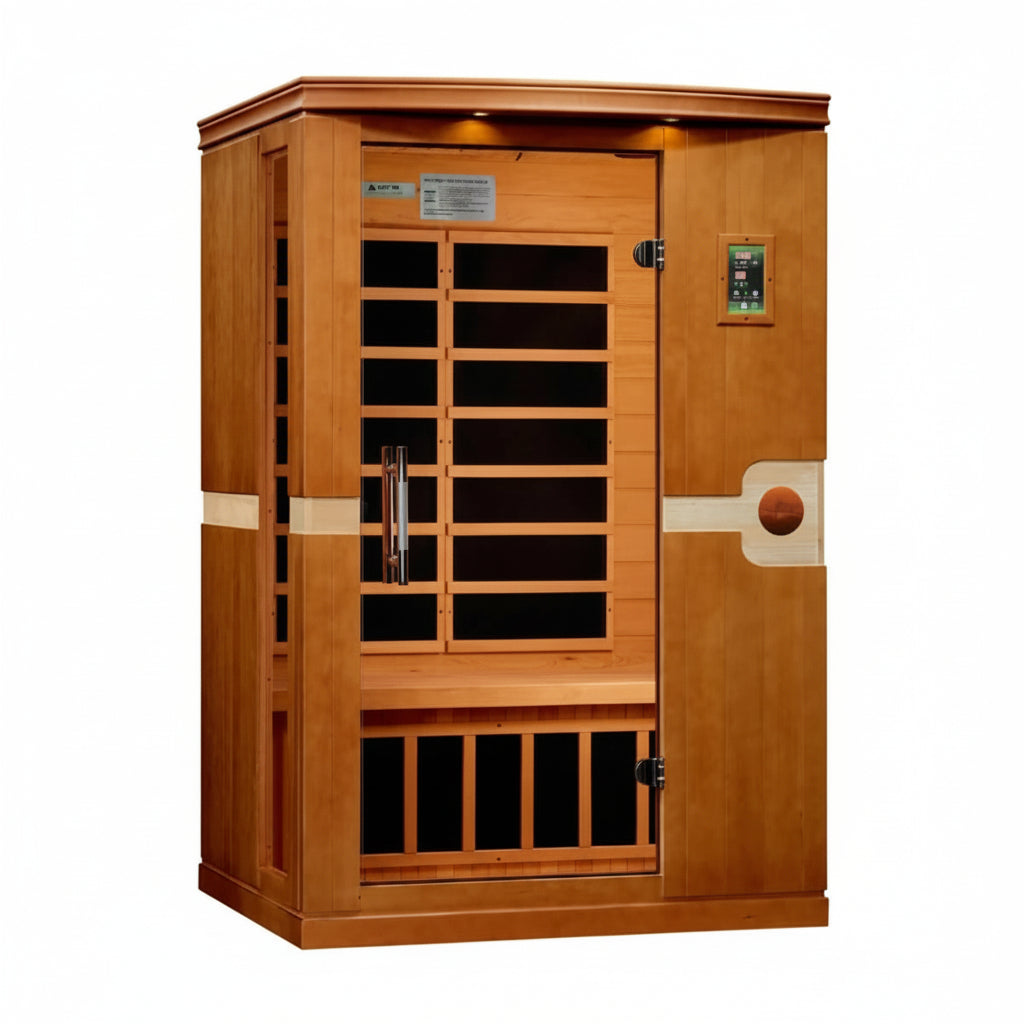 Dynamic 2-Person Low EMF Far Infrared Sauna, angled front view