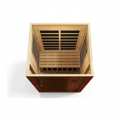 Dynamic Vittoria 2 Person Low EMF Infrared Sauna, top angled view