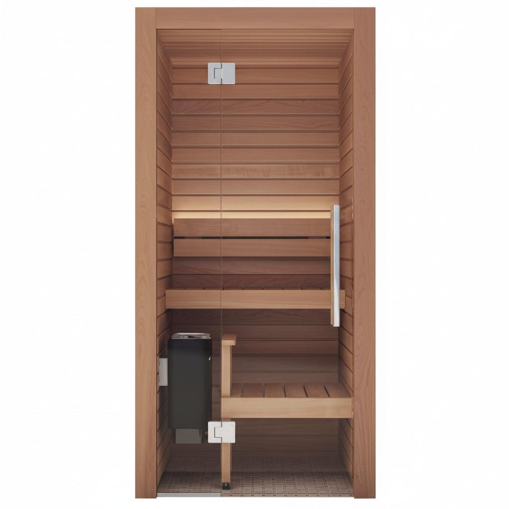 Auroom Cala Glass Mini Traditional 1 Person Sauna Front View