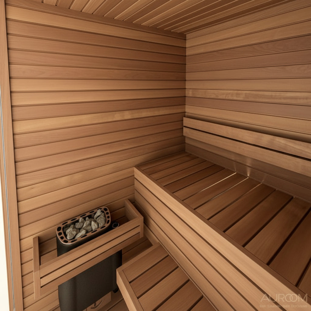 Auroom Cala Glass 4 Person Traditional Indoor Sauna Interior