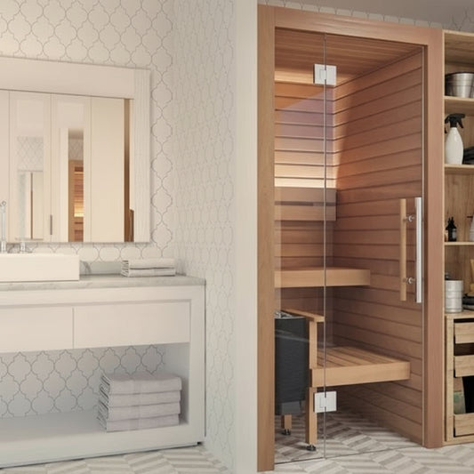 Auroom Cala Glass Mini Traditional 1 Person Sauna in Bathroom