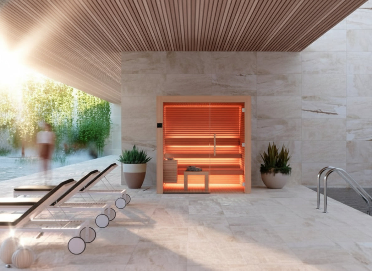 Auroom Nativa Traditional Sauna outside on a patio