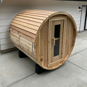 4 Person Baldy Barrel Sauna On Patio