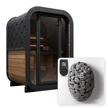 SaunaLife CL3G 2-Person Outdoor Cube Sauna with 4.5kW HUUM Drop heater, UKU WiFi control and stones