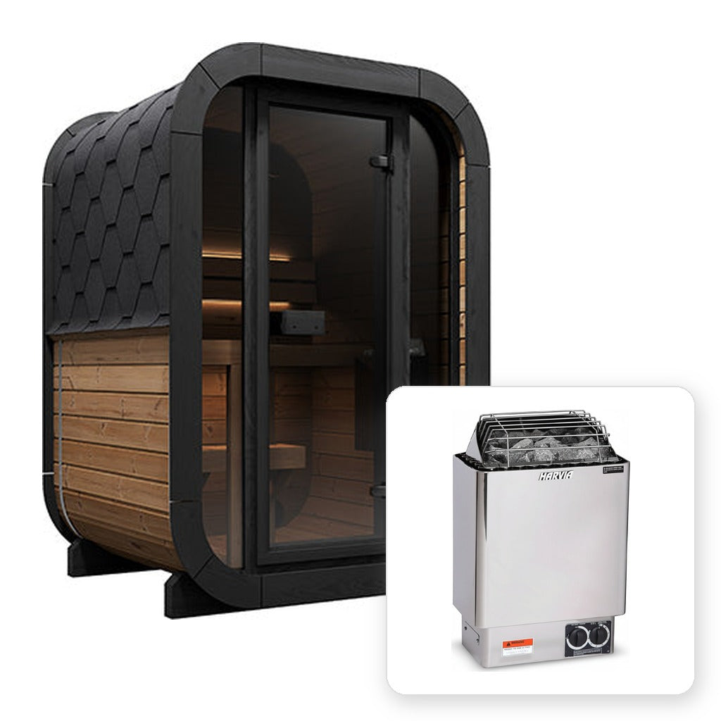 SaunaLife CL3G 2-Person Outdoor Cube Sauna with 4.5kW Harvia Kip heater with built-in controls and stones