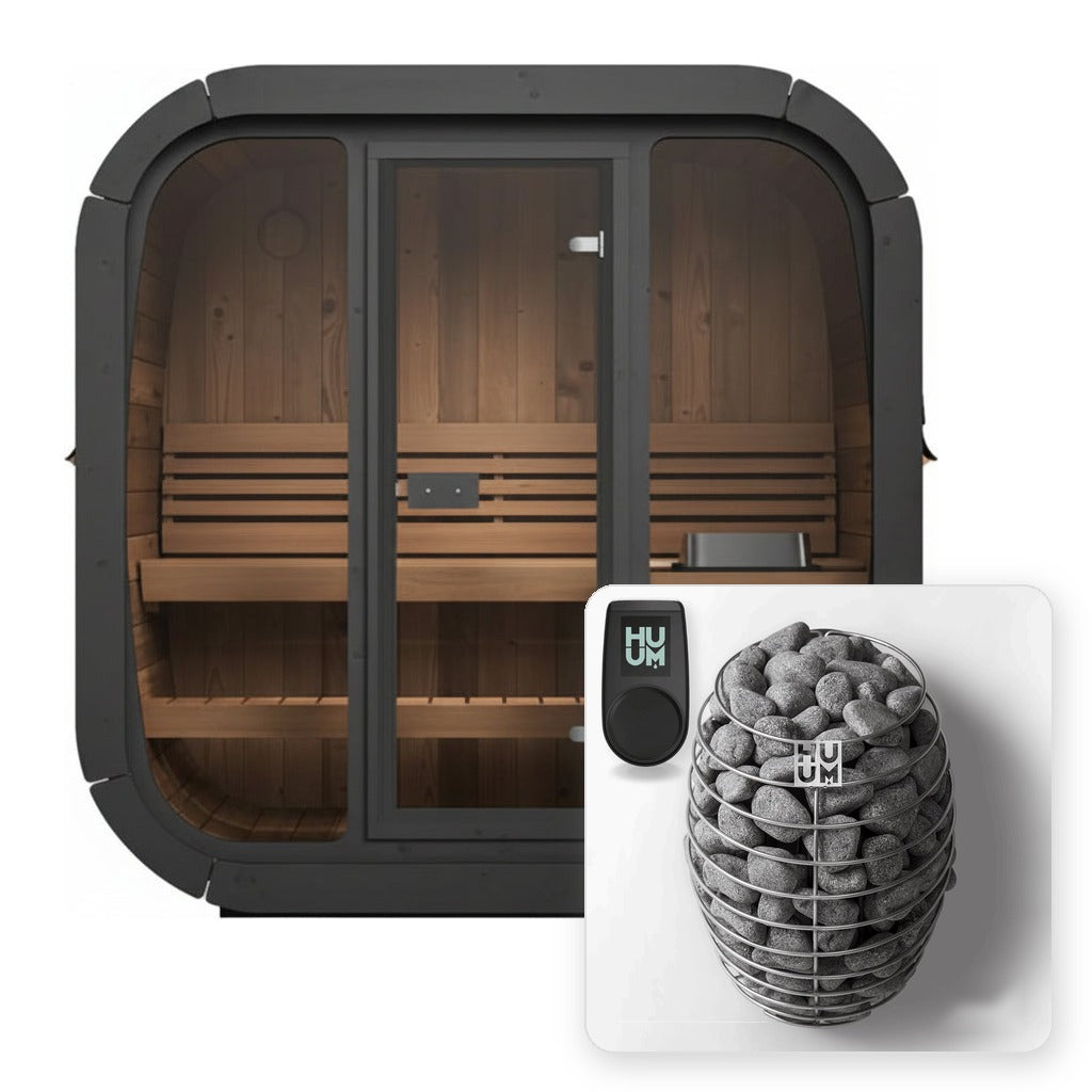 SaunaLife CL4G Outdoor Cube Sauna with 7.5kW HUUM Drop heater, UKU WiFi control and stones