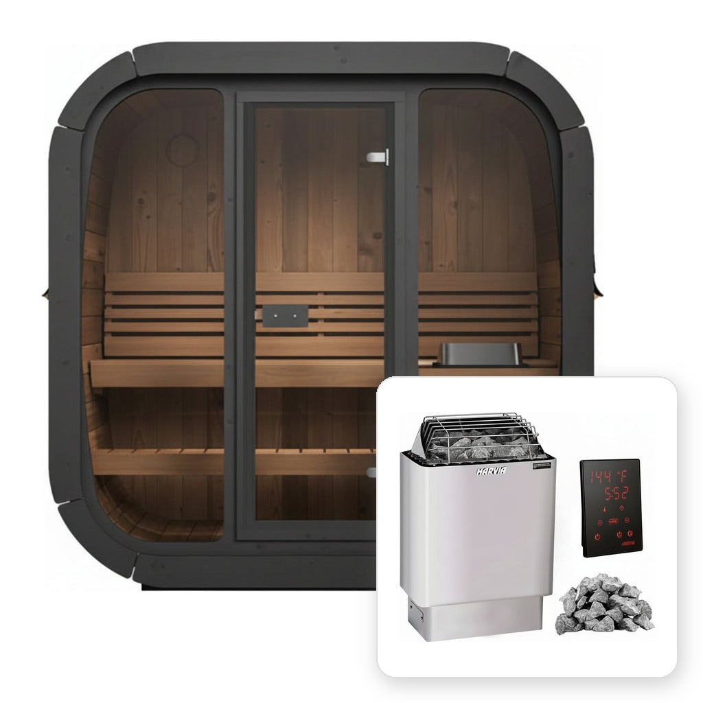 SaunaLife CL4G Outdoor Cube Sauna with 8kW Harvia Kip heater, WiFi control and stones