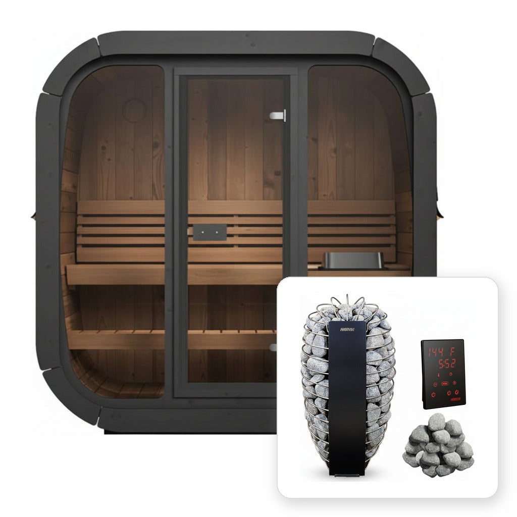 SaunaLife CL4G Outdoor Cube Sauna with 8kW Harvia Spirit heater, WiFi control and stones