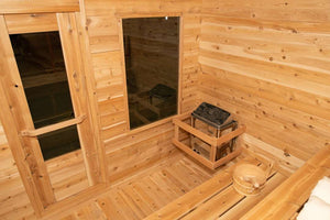 Inside of Dundalk Leisurecraft CTC22LU Traditional Outdoor Sauna with Stove
