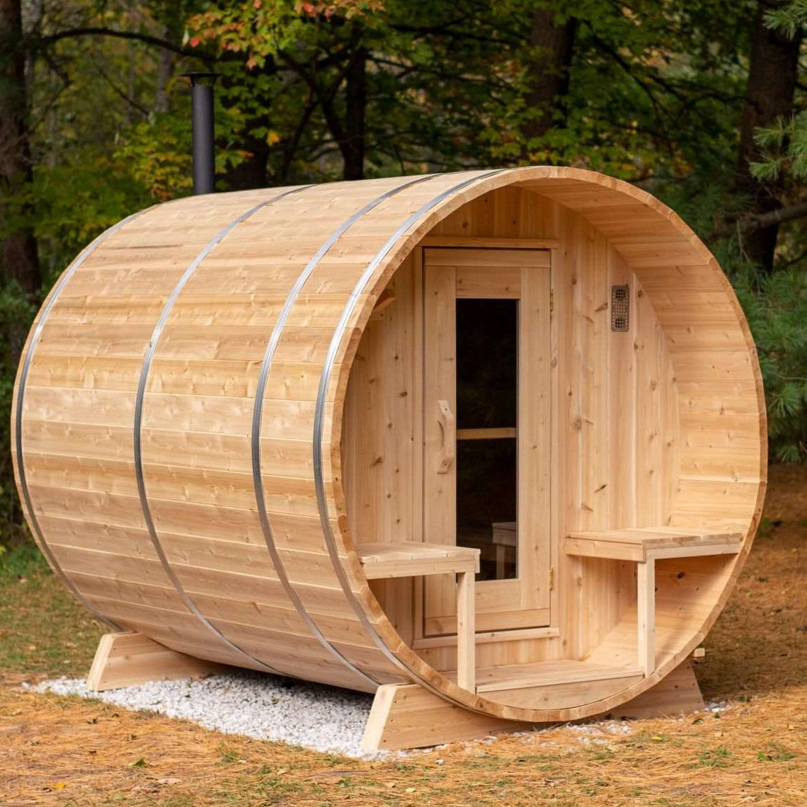 Canadian Timber Serenity CTC2245W Traditional Outdoor Barrel Sauna Outside 