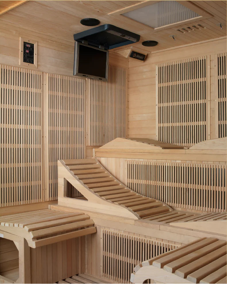Dynamic Monaco 6 Person Ultra Low EMF Far Infrared Sauna Interior with Screen
