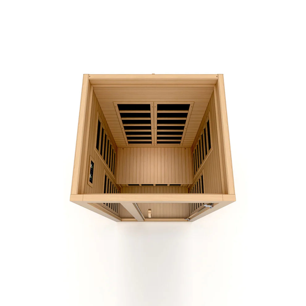 Wooden sauna interior on a white background