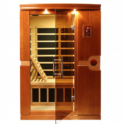 Dynamic Saunas Low EMF Far Infrared Sauna DYN-6210-01, Venice Edition with Door Open on white background