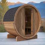 SaunaLife E6 Ergo Series Barrel Sauna With Mountains in the background