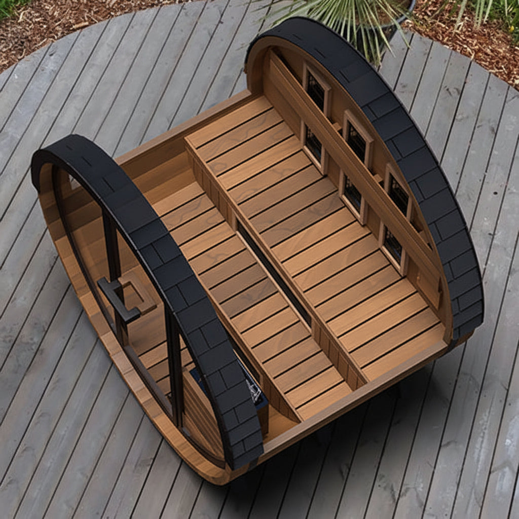 Finnmark FD-6 Outdoor Infrared Barrel Sauna Cut Out Interior View