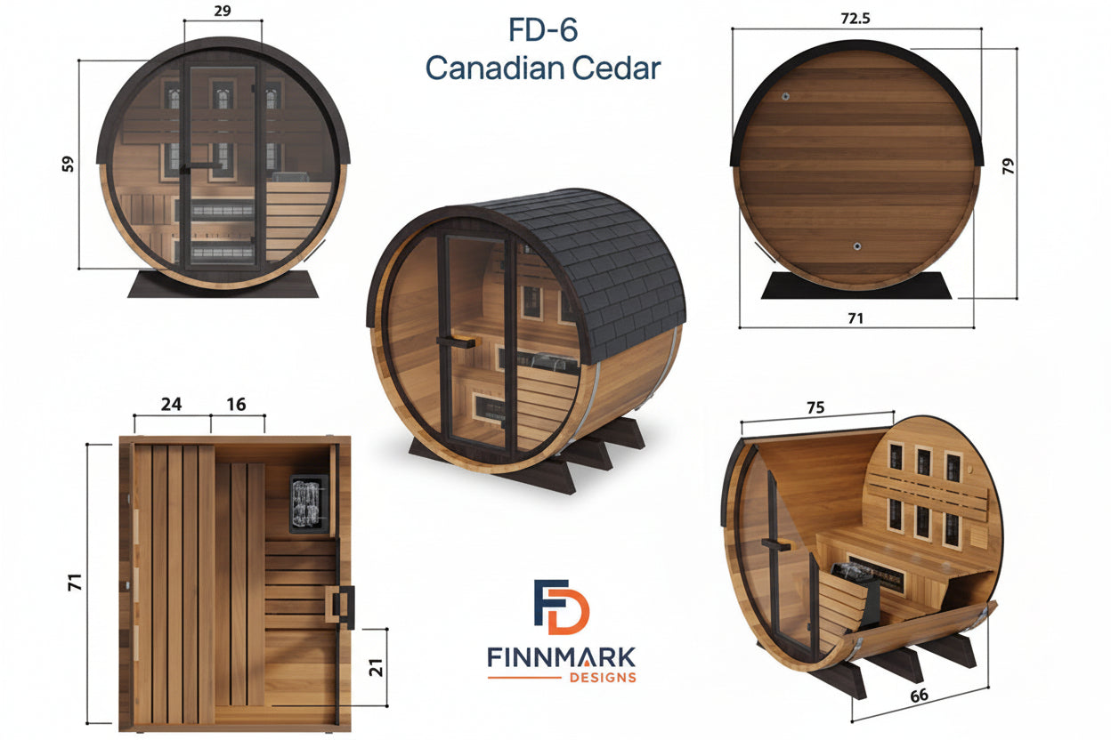 Finnmark FD-6 Outdoor Infrared Barrel Sauna Specifications