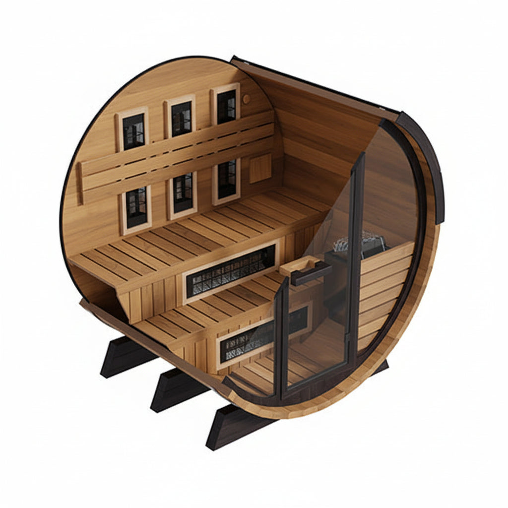 Finnmark FD-6 Outdoor Infrared Barrel Sauna Cut Out Interior View From Front