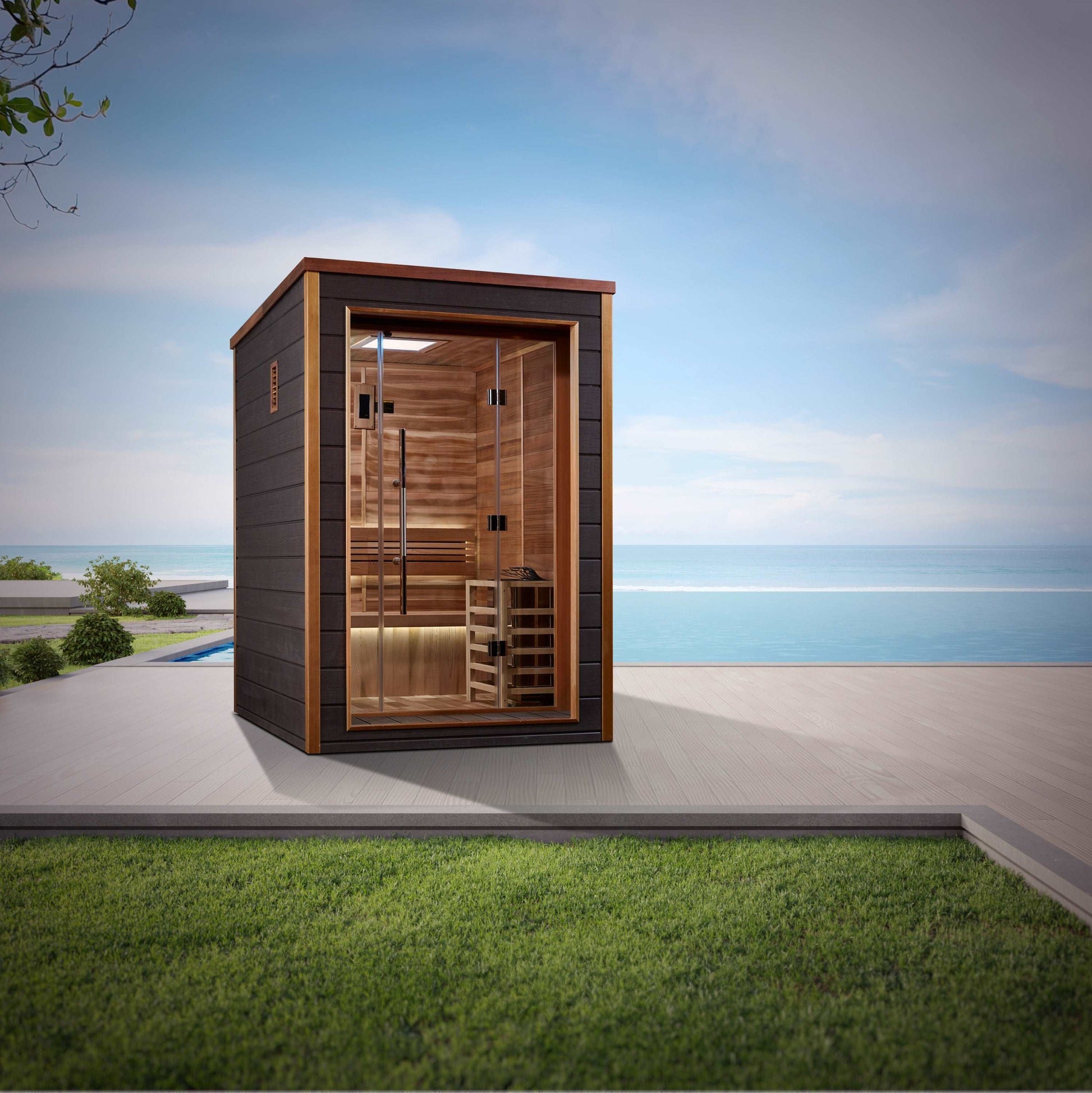Golden Designs Narvik 2 Person Traditional Cedar Sauna Outside
