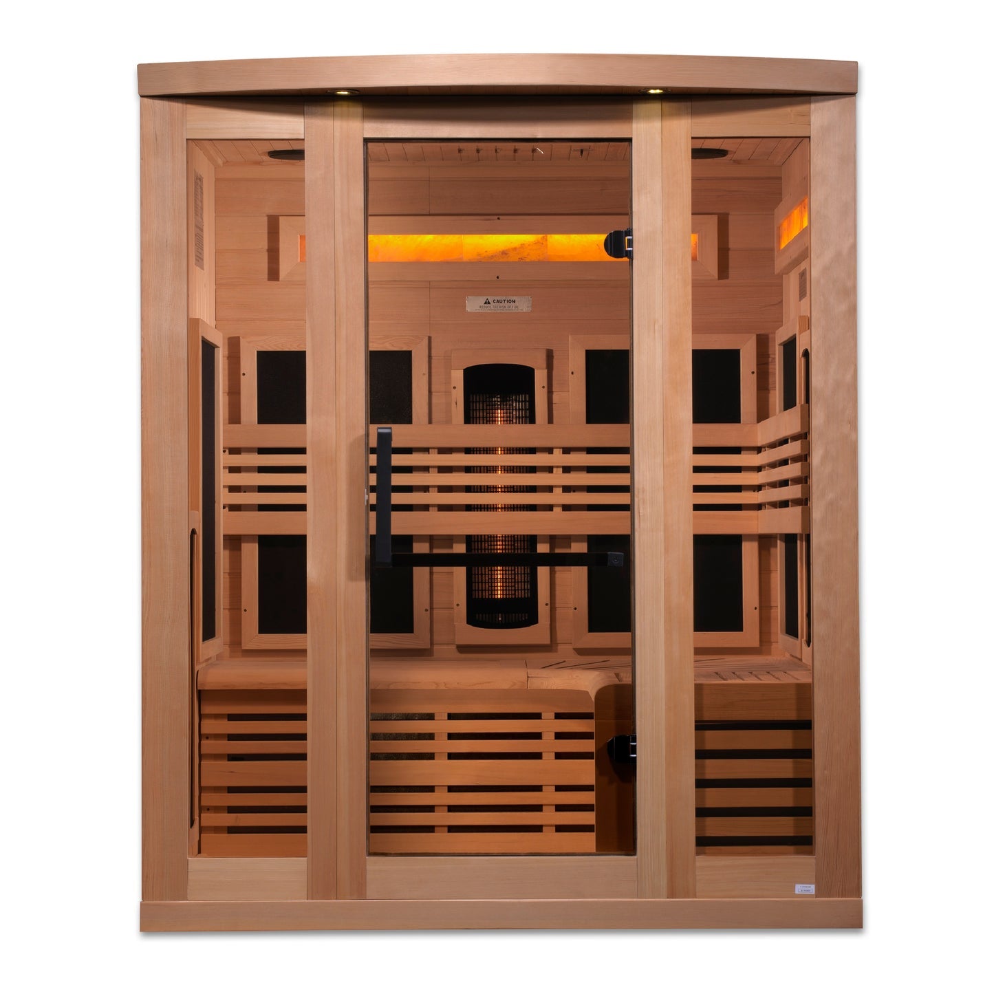 Golden Designs Reserve 3-Person Near Zero EMF Full Spectrum Infrared Sauna with Himalayan Salt Bar - Front