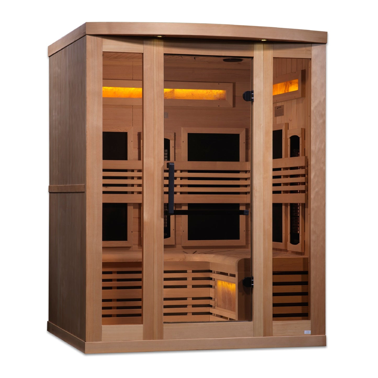 Golden Designs Reserve 3-Person Near Zero EMF Full Spectrum Infrared Sauna with Himalayan Salt Bar 