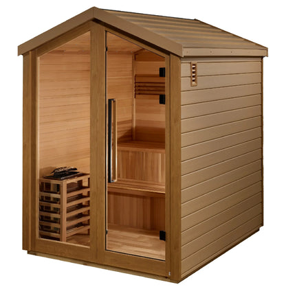 Golden Designs Kaarina Outdoor Traditional Sauna, GDI-8506-01, Inside and Outside View