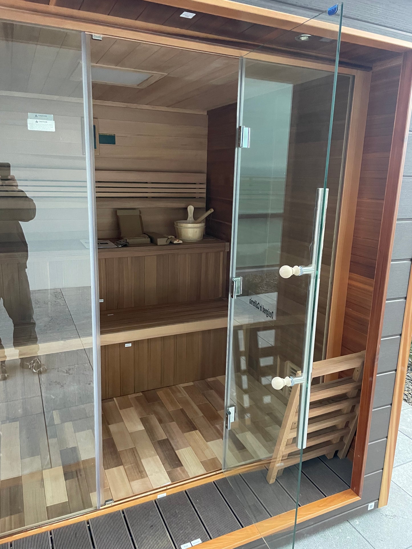 Golden Designs Bergen Outdoor Sauna being assembled