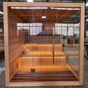 Golden Designs Kuusamo 6 Person Traditional Indoor Sauna in factory - front view