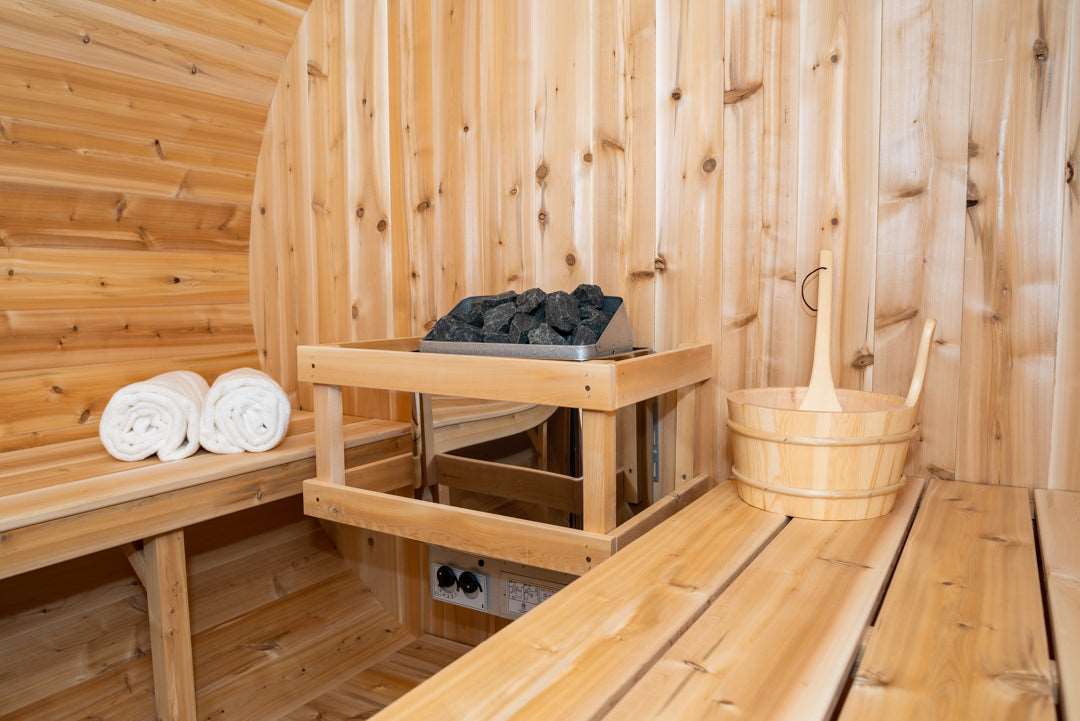 Canadian Timber Tranquility CTC2345W Traditional Outdoor Barrel Sauna with Stove and Ladle