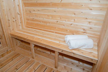 Load image into Gallery viewer, Inside of Canadian Timber Serenity CTC2245W Traditional Outdoor Barrel Sauna with Towels