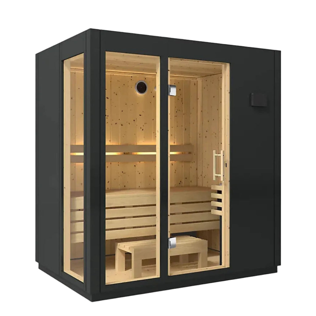 KOHLER C1 2 -person indoor traditional sauna with floor angled view