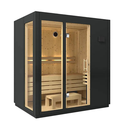 KOHLER C1 2 -person indoor traditional sauna with floor angled view