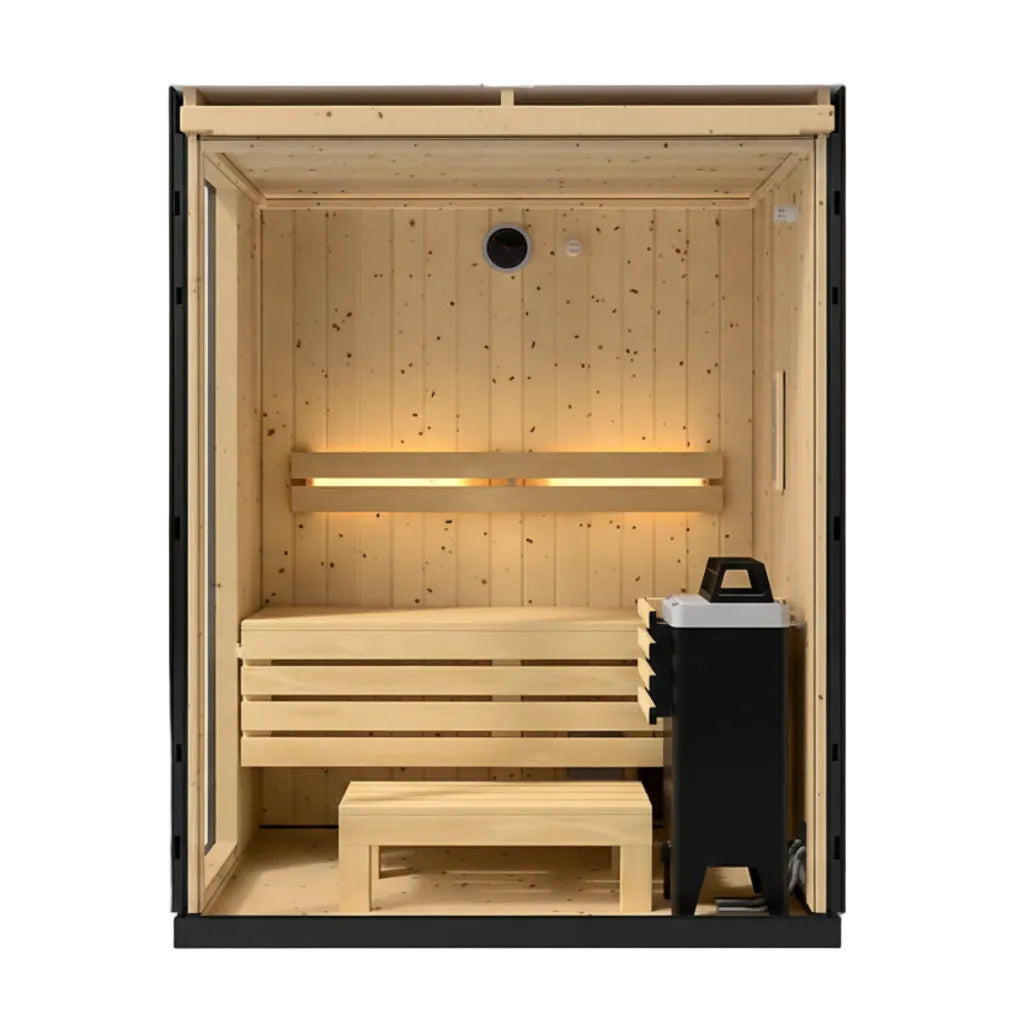 Kohler C1 2-person sauna with floor open front view