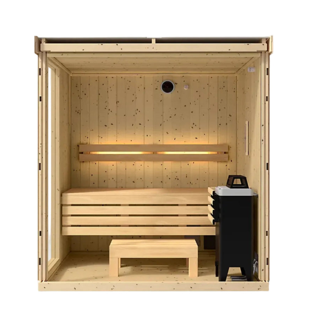 Kohler C1 3-person indoor sauna with floor open front view