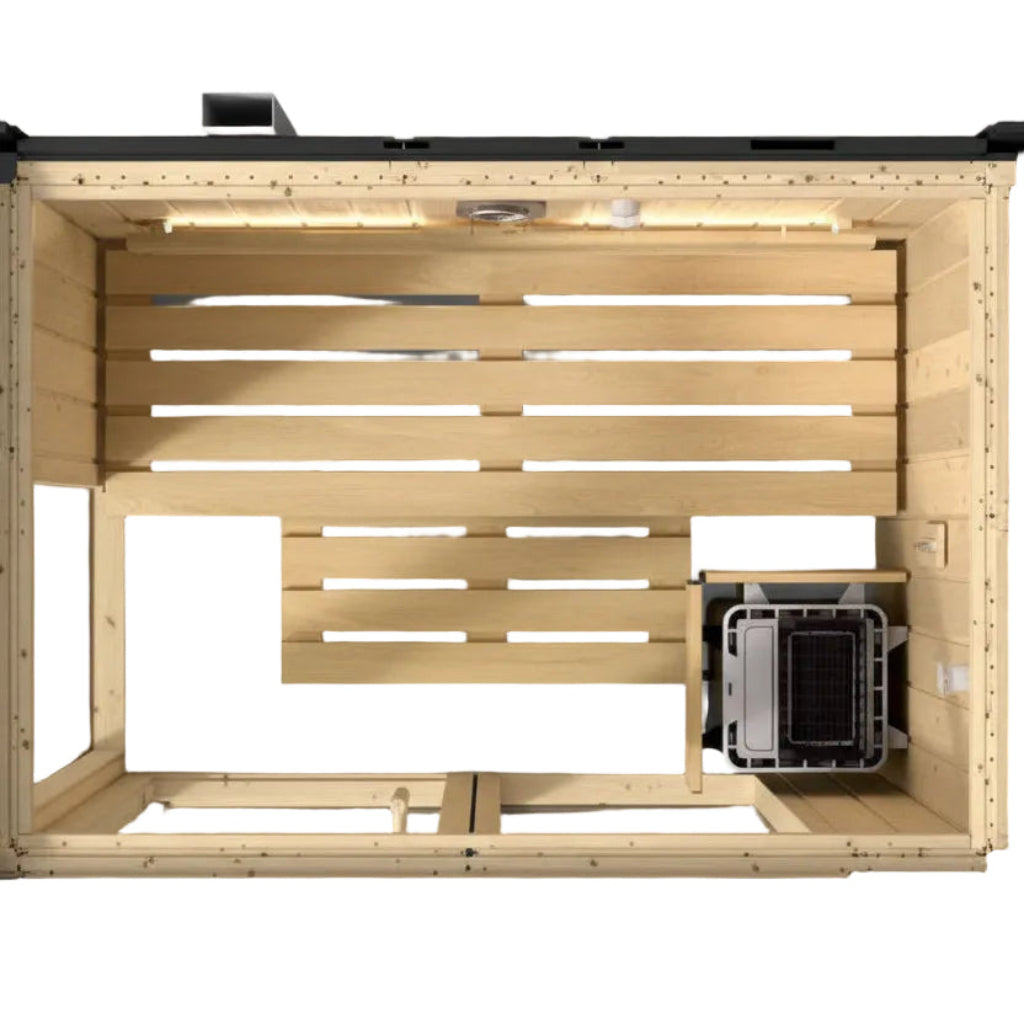 Kohler C1 Indoor traditional 3 person sauna- top open view