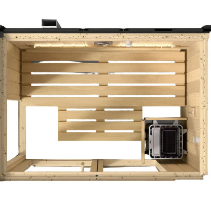 Kohler C1 Indoor traditional 3 person sauna- top open view