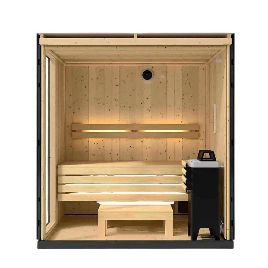 Kohler C1 2-person indoor traditional sauna with floor front open view