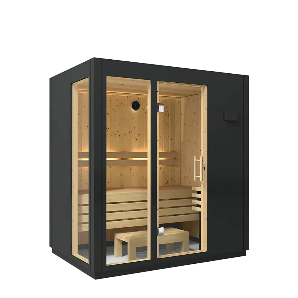 Kohler C1 3-person indoor sauna without floor front view angled