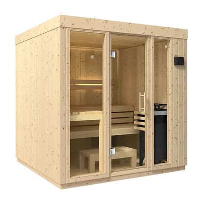 Kohler C1 5-person indoor sauna with floor angled view