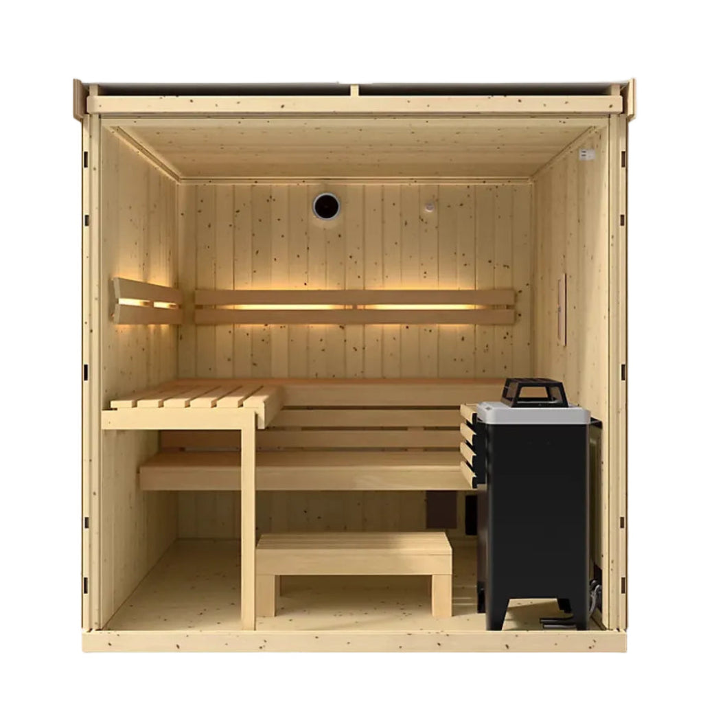 Kohler C1 5-person indoor sauna with floor open front view