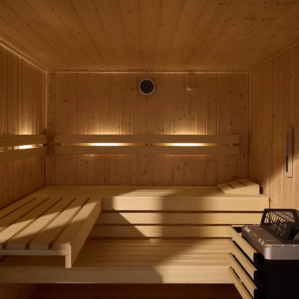Kohler C1 5-person indoor traditional sauna with floor inside two-tiered benches
