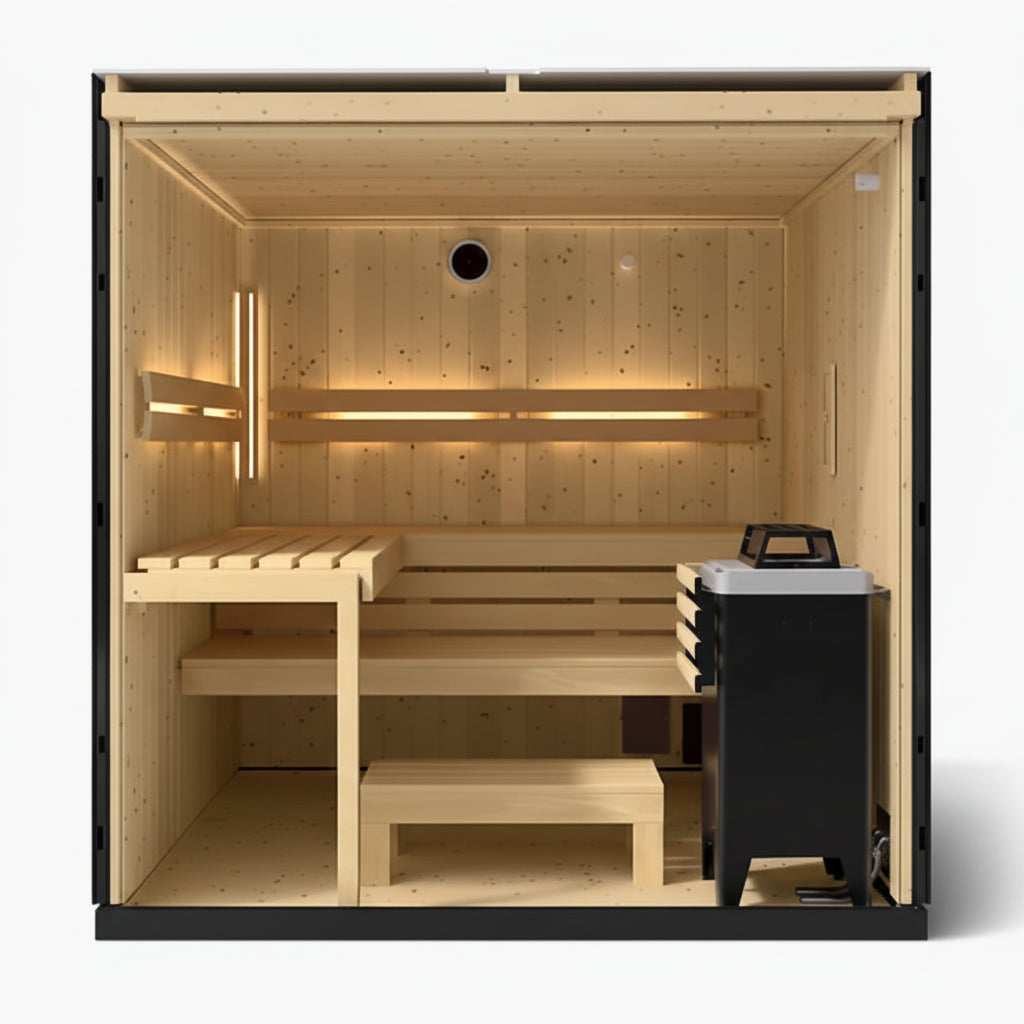Kohler C1 5 person indoor sauna with floor-front open view