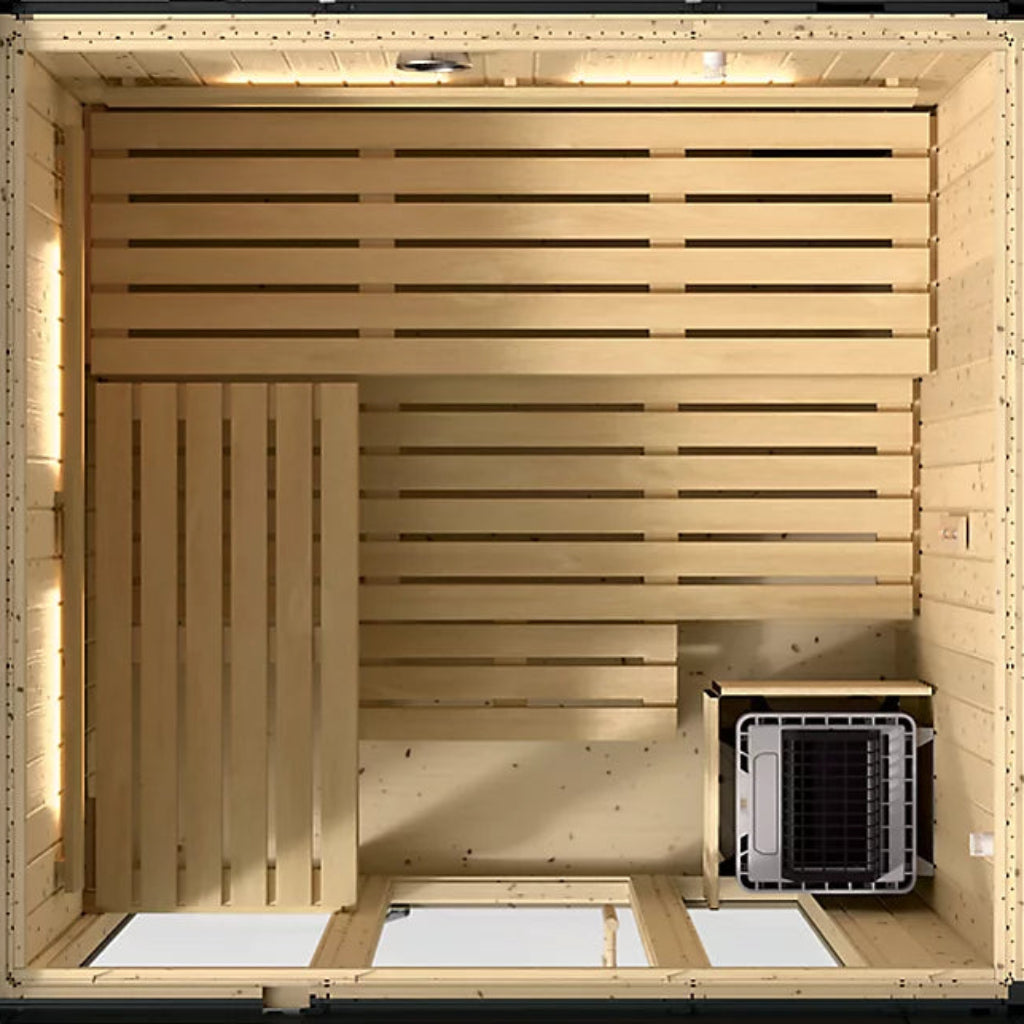 Kohler C1 5 person indoor sauna with floor-open top view