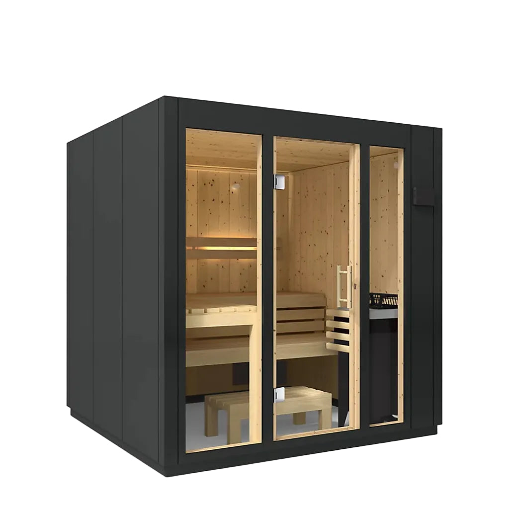 Kohler C1 5 person indoor sauna without floor angled view